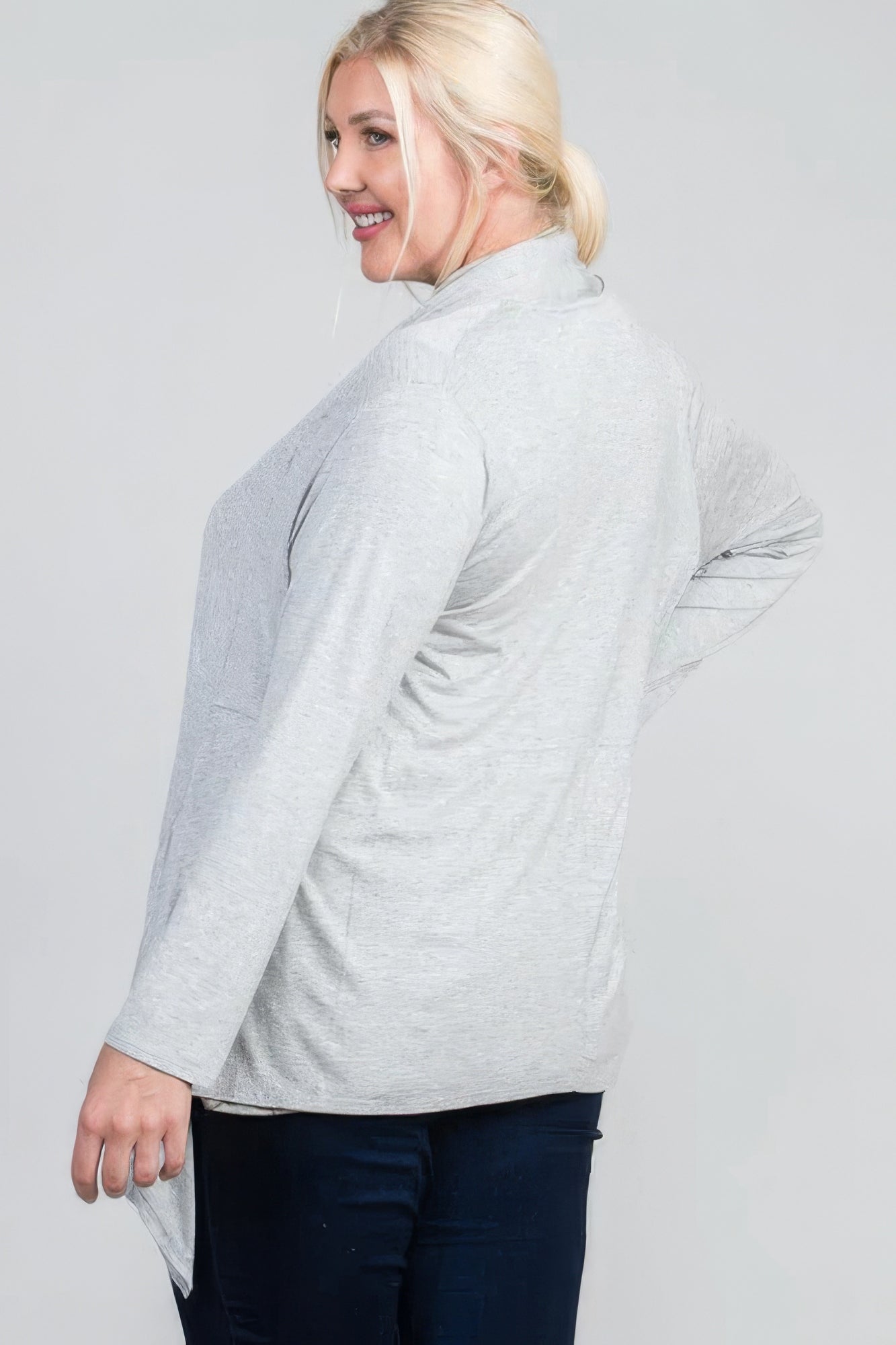 Plus Size Long Sleeve Open Solid Cardigan
