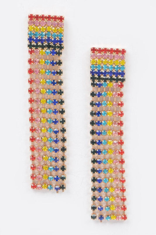 Rainbow Rhinestones Fringe Drop Earrings