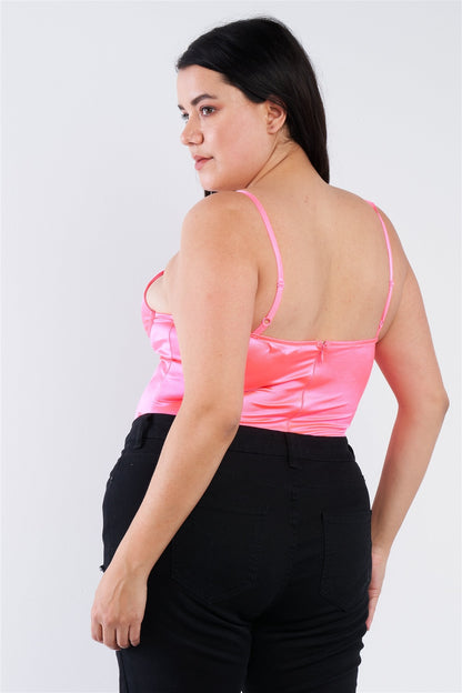 Plus Size Silk Spaghetti Strap High Thong Center Cut Out Bodysuit