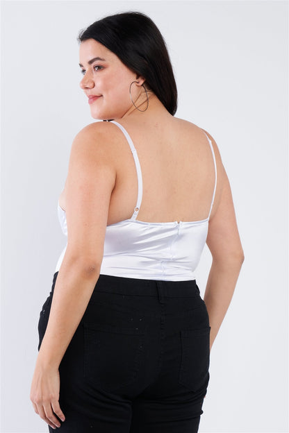 Plus Size Silk Spaghetti Strap High Thong Center Cut Out Bodysuit