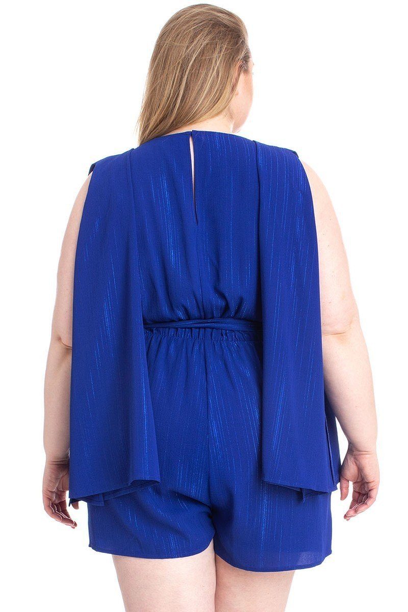 Plus Size Shimmer Fabric Draped Open Sleeve Romper