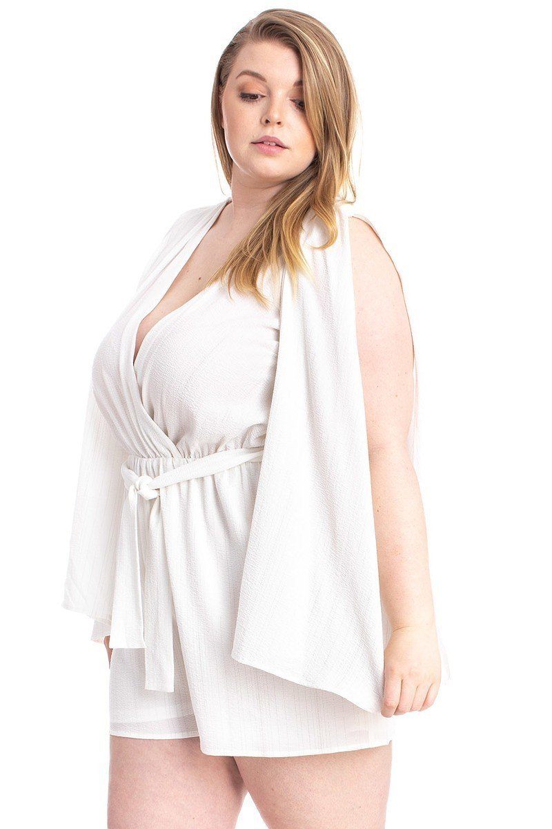 Plus Size Shimmer Fabric Draped Open Sleeve Romper