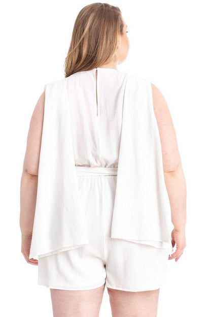 Plus Size Shimmer Fabric Draped Open Sleeve Romper