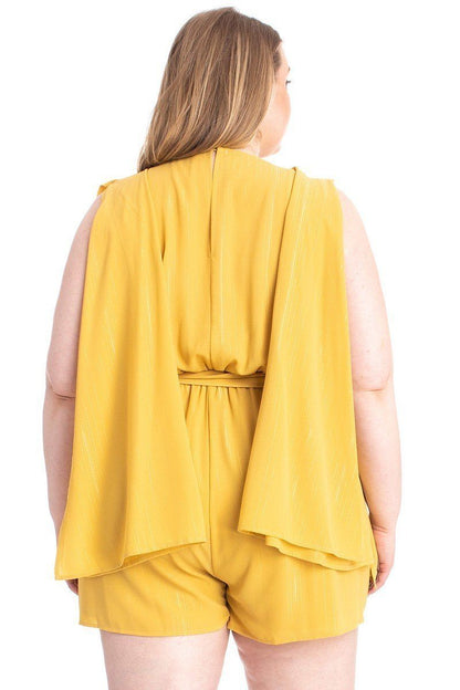 Plus Size Shimmer Fabric Draped Open Sleeve Romper