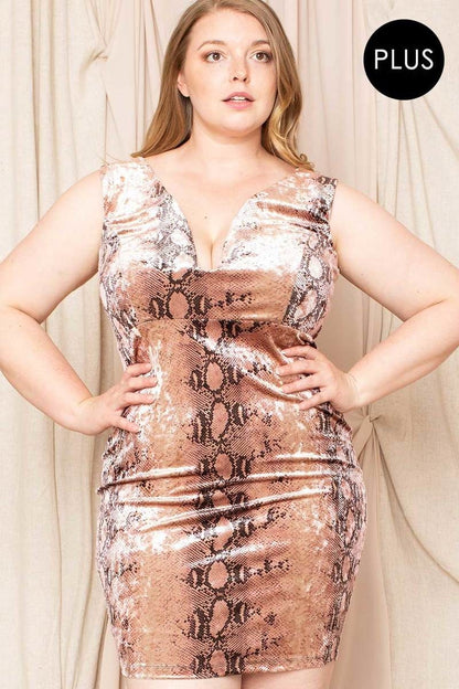 Plus Size Velour Snake Print Mini Dress