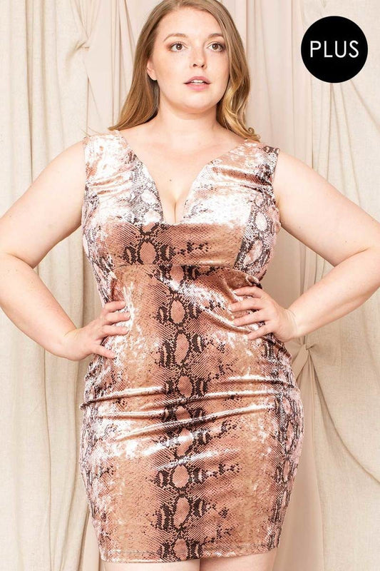 Plus Size Velour Snake Print Mini Dress