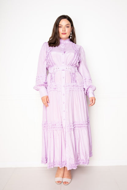 Ruffle Detail Belted Shirt Dress