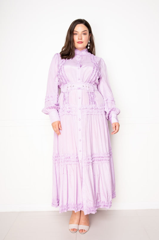 Ruffle Detail Belted Shirt Dress