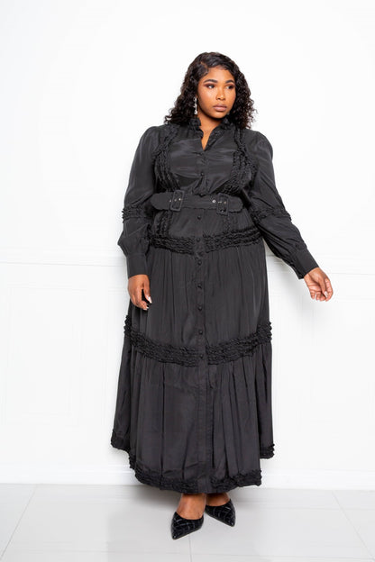 Ruffle Detail Belted Shirt Dress