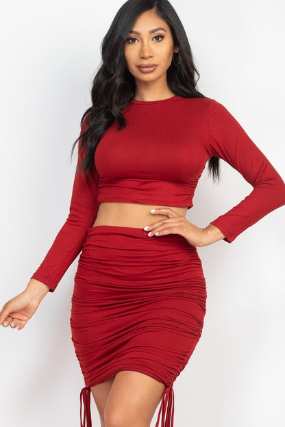 Ruched Crop Top & Drawstring Skirt Set