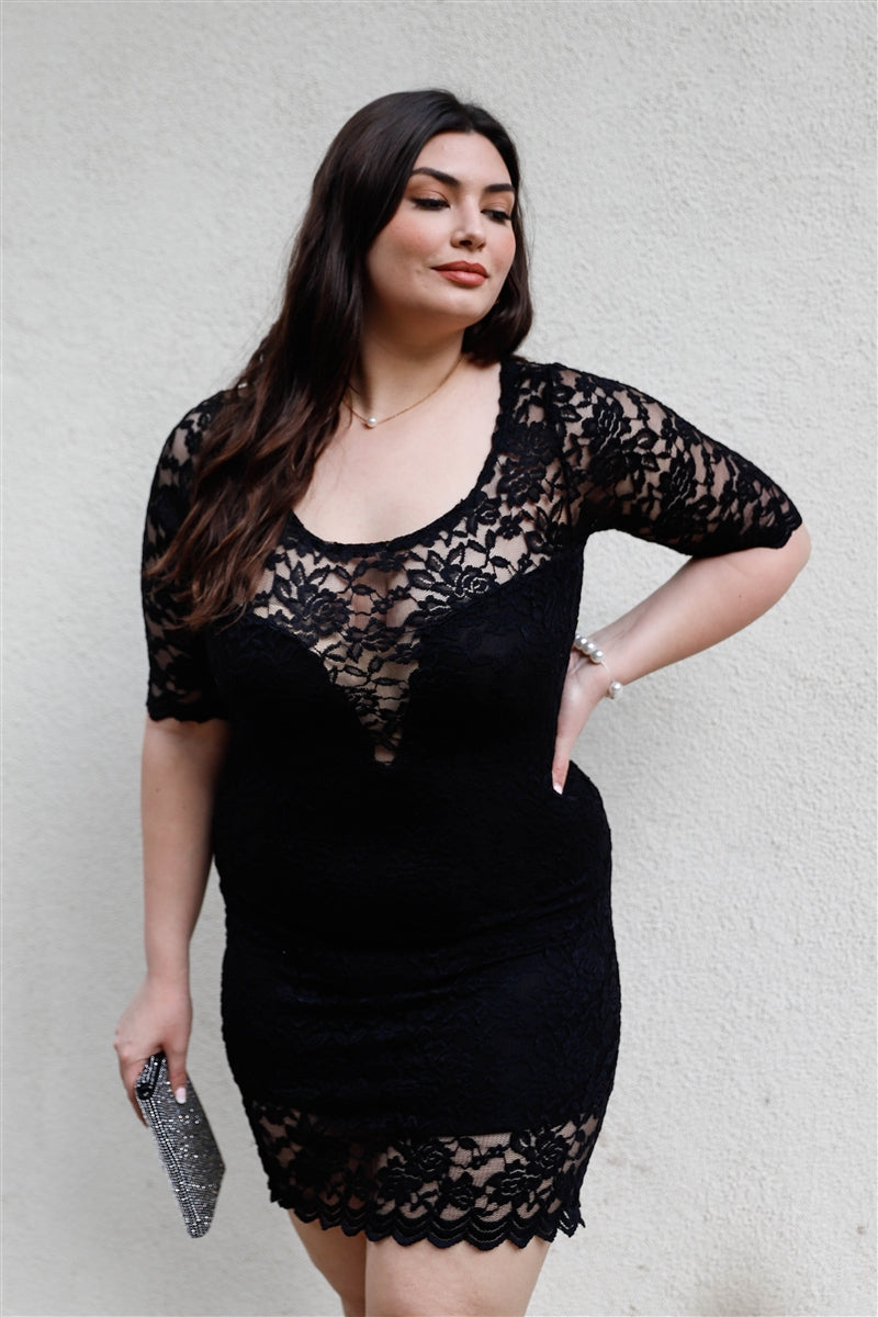 Plus Size Lace Mini Dress