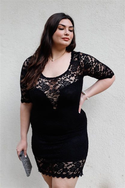 Plus Size Lace Mini Dress