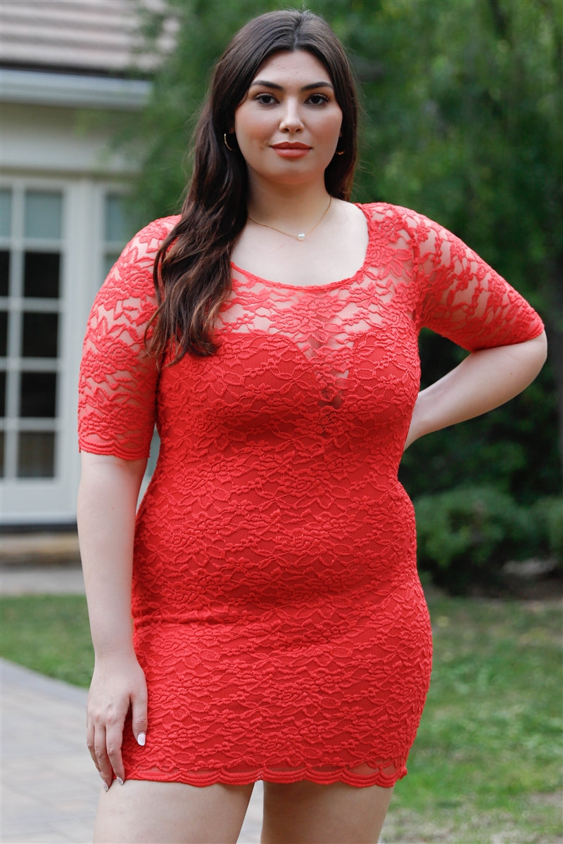 Plus Size Lace Mini Dress