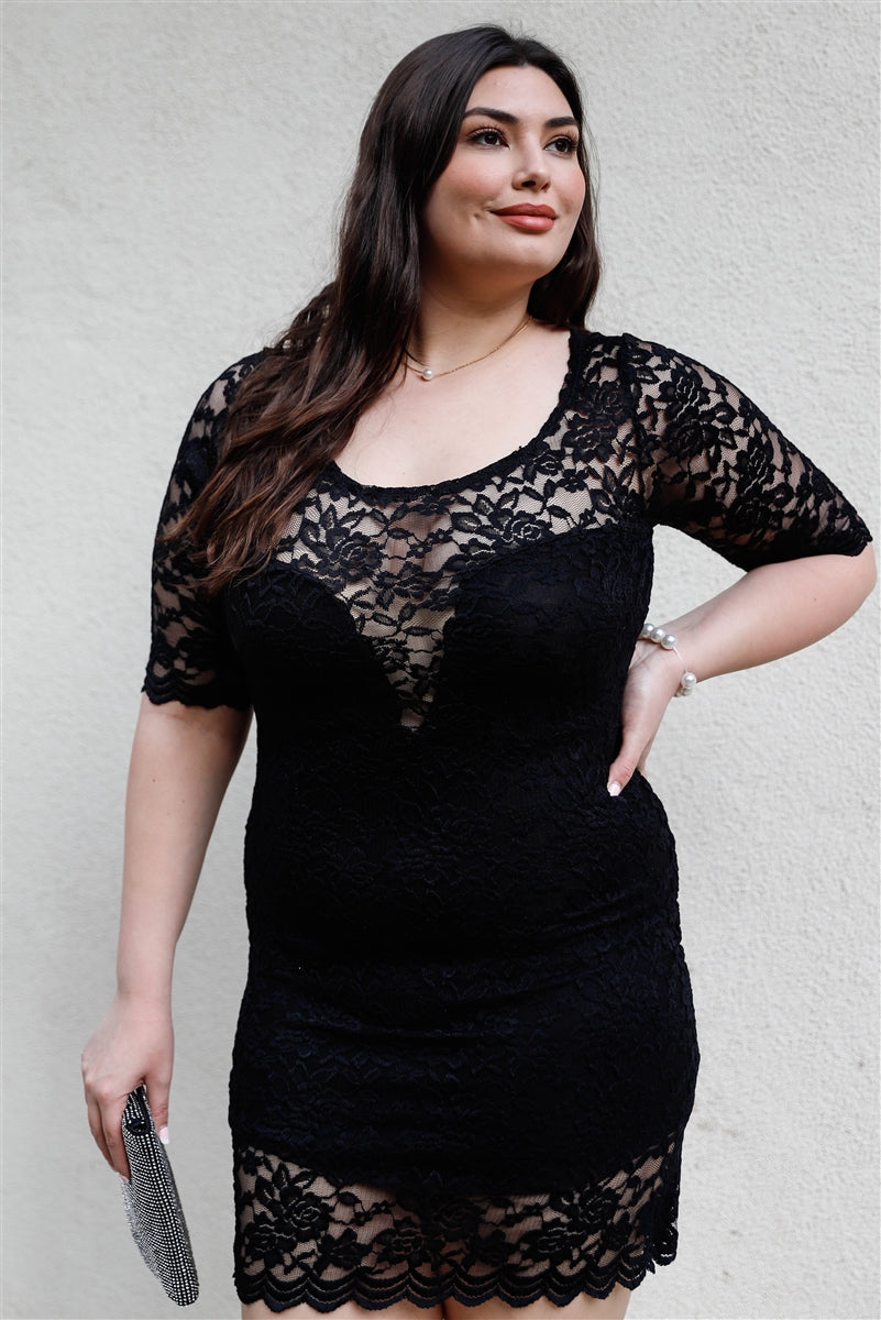 Plus Size Lace Mini Dress
