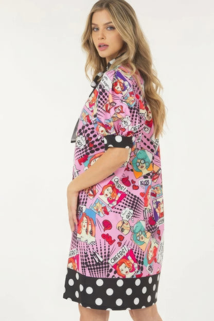 Girly Comic Polka Dot Midi Dress