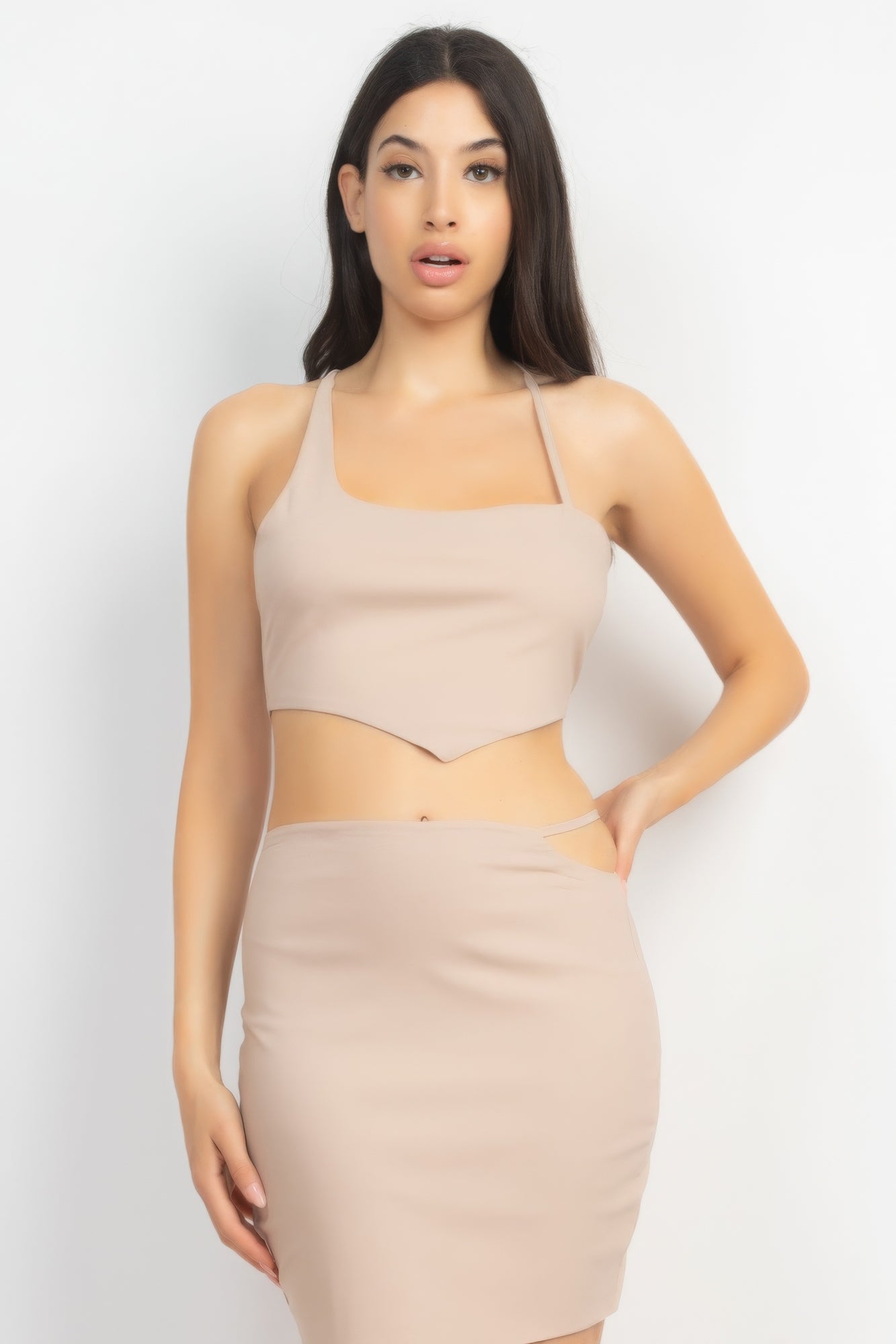 Asymmetrical Cross Back Top & Skirt Set