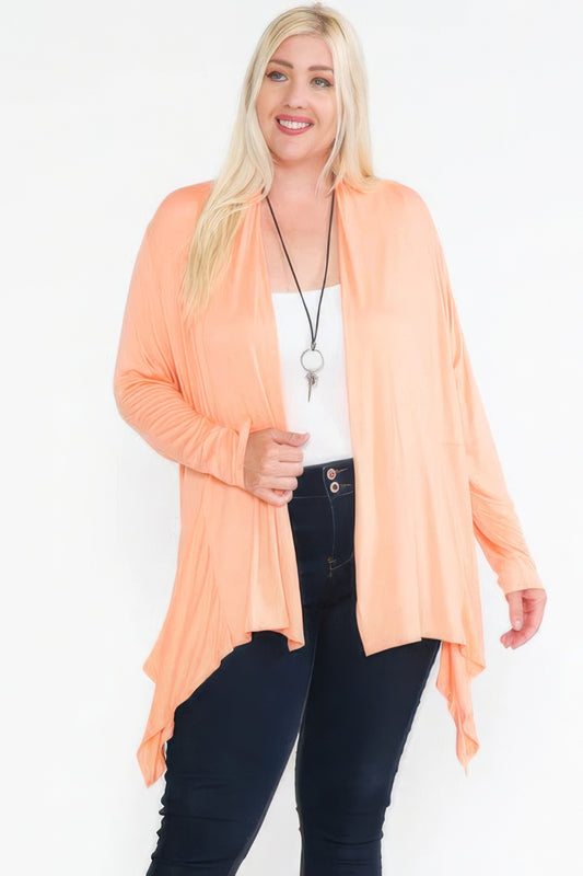Plus Size Long Sleeve Open Solid Cardigan