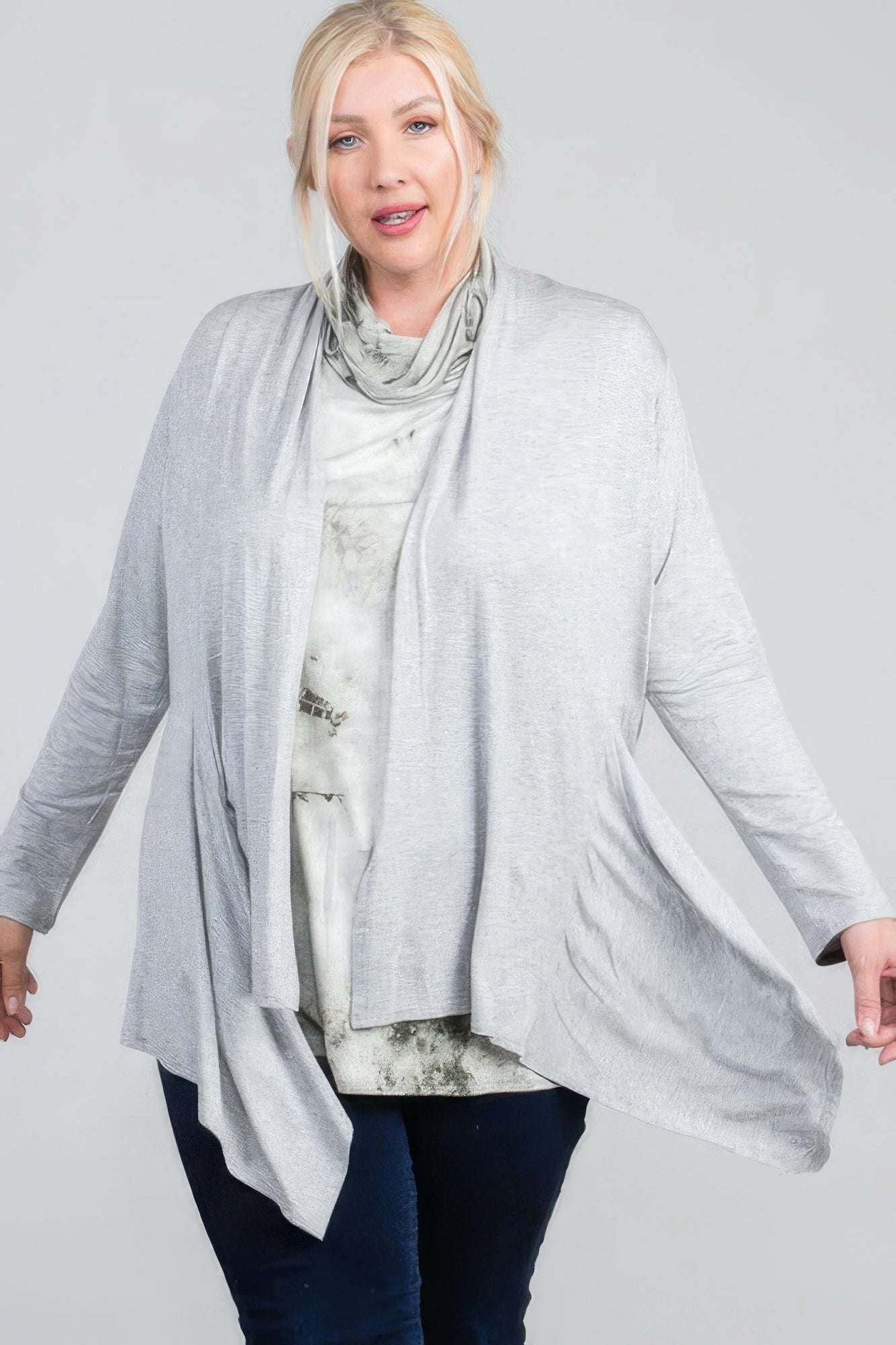 Plus Size Long Sleeve Open Solid Cardigan