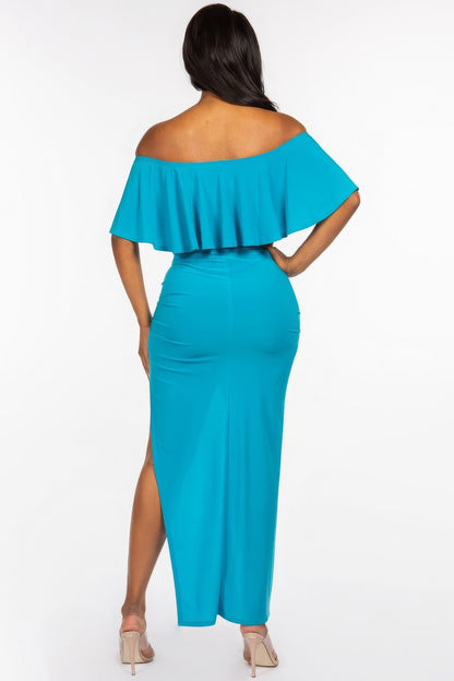 Ruffled Crop Top & Ruched Maxi Skirt Set