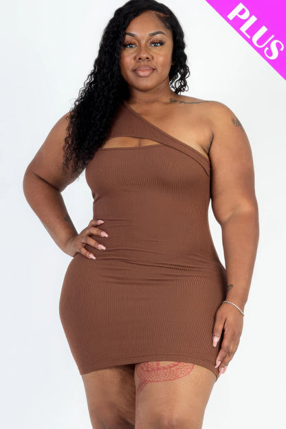 Plus Size One Shoulder Cutout Mini Bodycon Dress