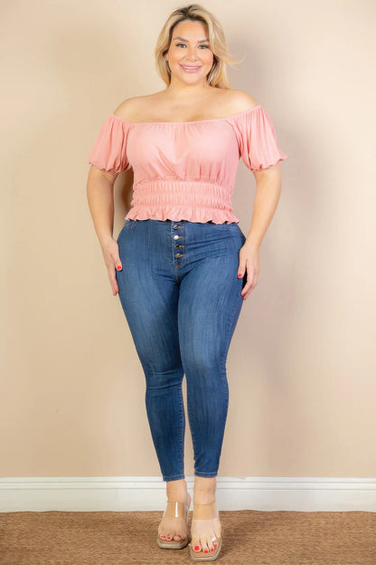 Plus Size Casual Ruched Puff Sleeve Top