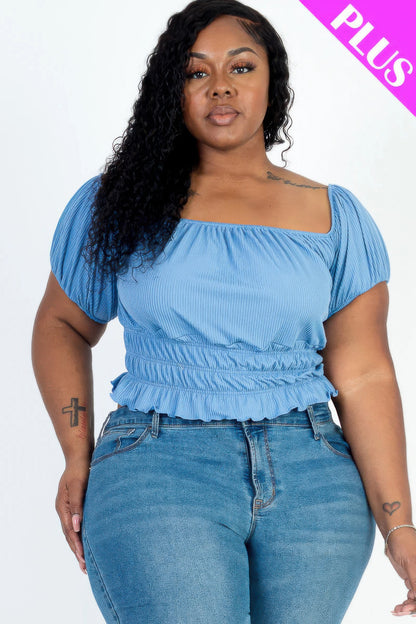 Plus Size Casual Ruched Puff Sleeve Top