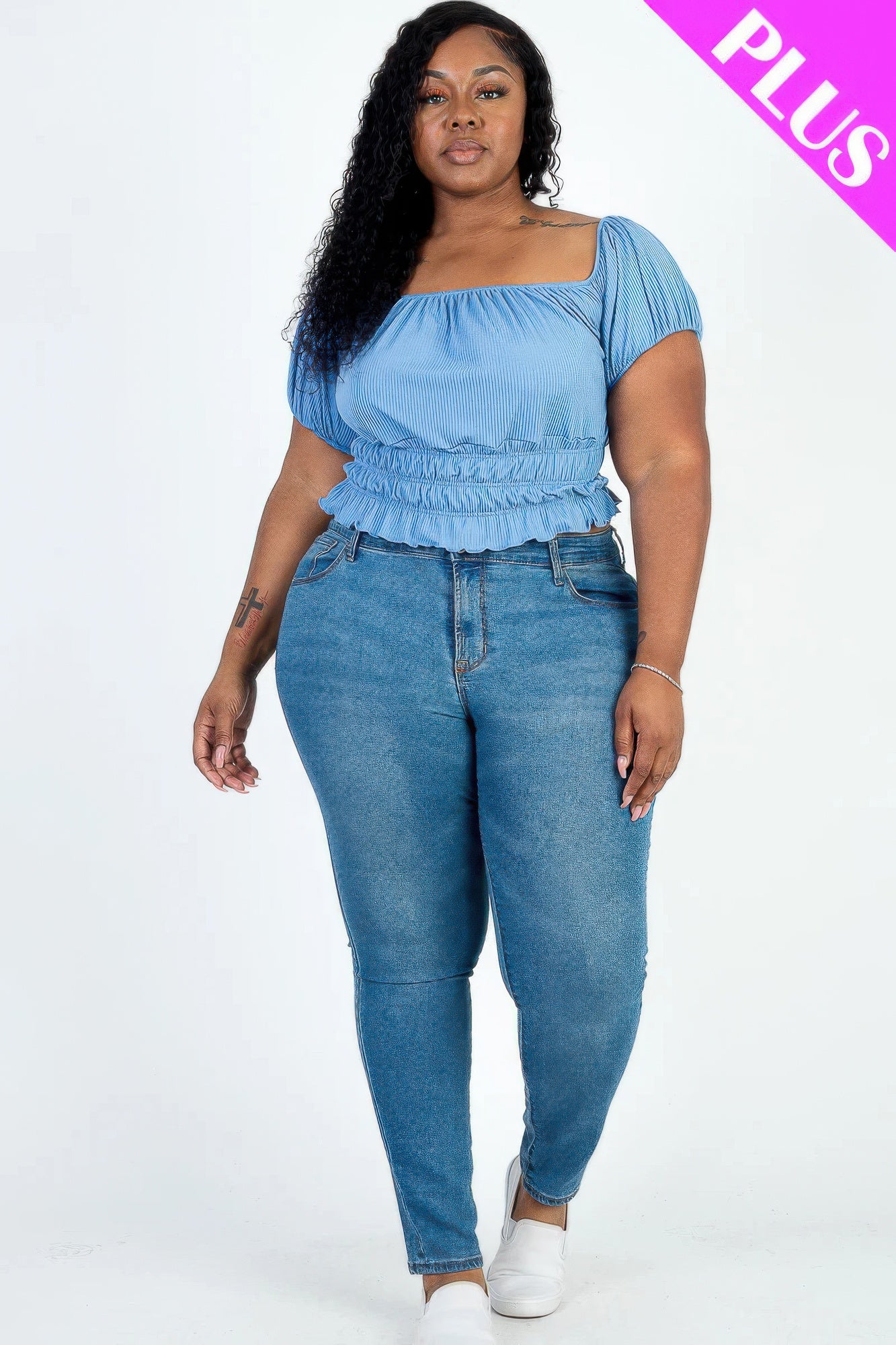 Plus Size Casual Ruched Puff Sleeve Top