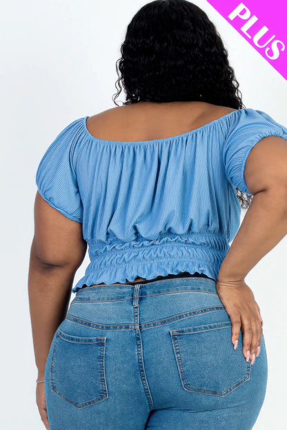 Plus Size Casual Ruched Puff Sleeve Top