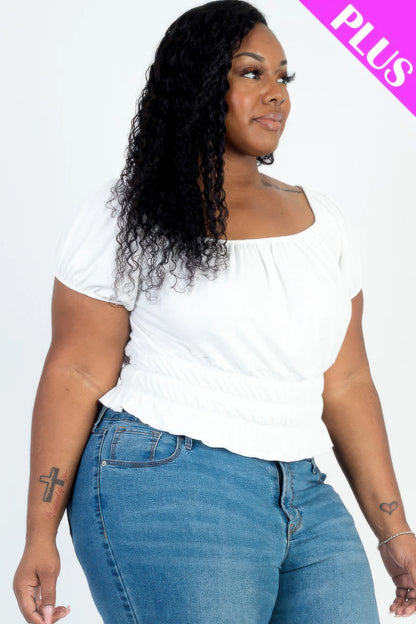Plus Size Casual Ruched Puff Sleeve Top