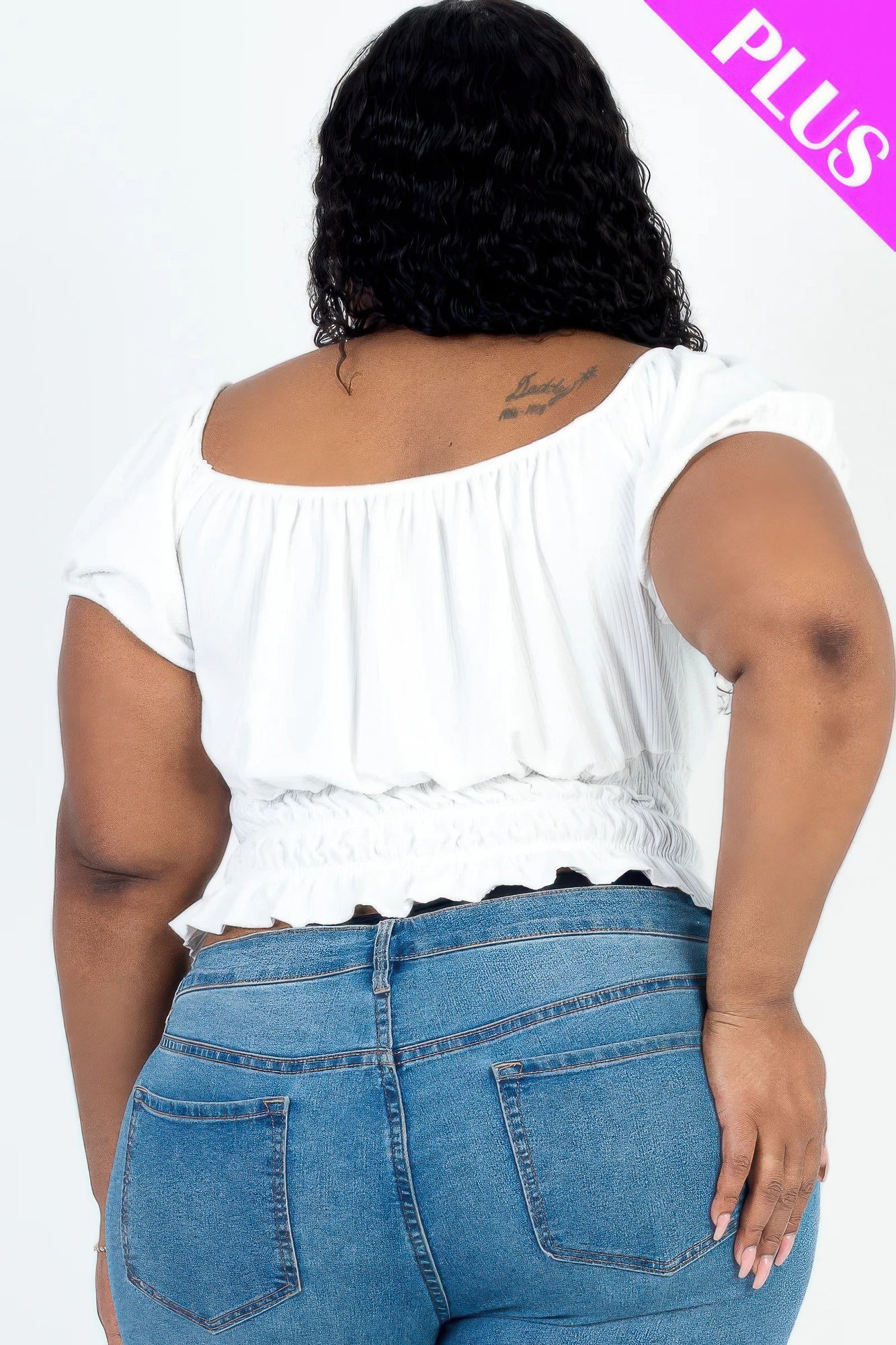Plus Size Casual Ruched Puff Sleeve Top