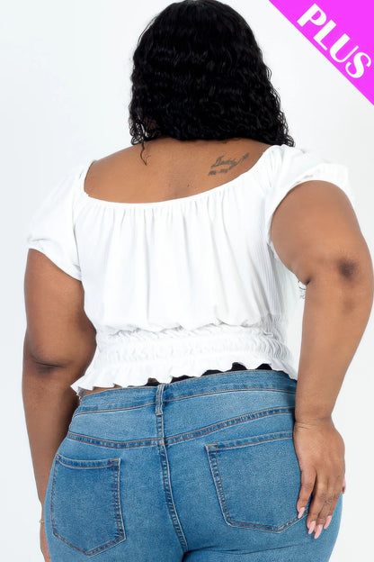 Plus Size Casual Ruched Puff Sleeve Top