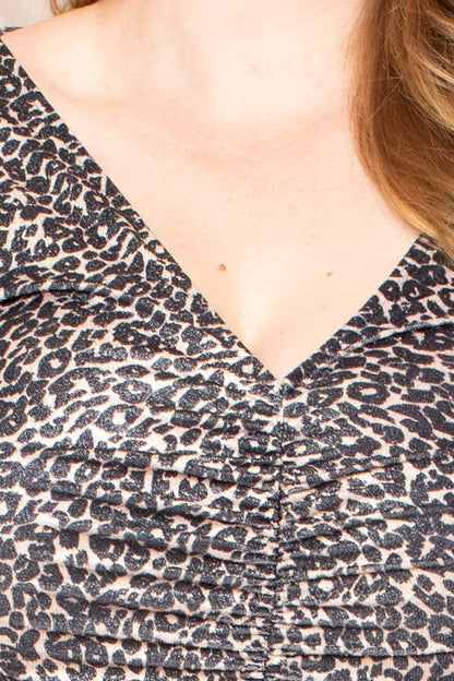 Plus Size Leopard Print Shirring Mini Dress
