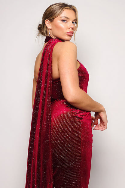Glitter Scarf Top Velvet Jumpsuit