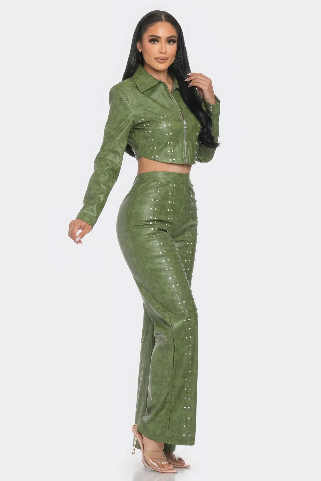 Faux Leather Rhinestone Detail Set