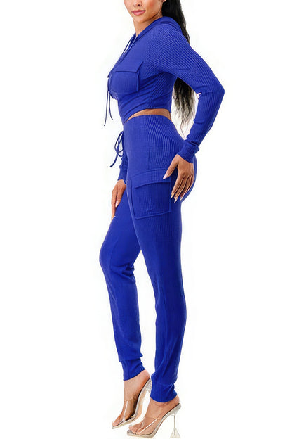 Ribbed Cargo Hoodie Set